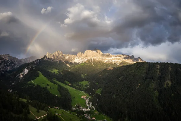 Rainbow Thunderstorm Catinaccio Mountain Dolomites Italy — Stock Photo, Image