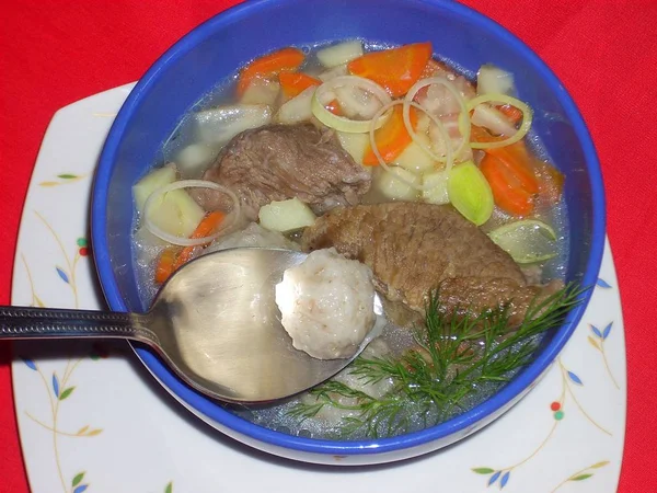 Sopa Carne Picante Con Verduras Albóndigas —  Fotos de Stock