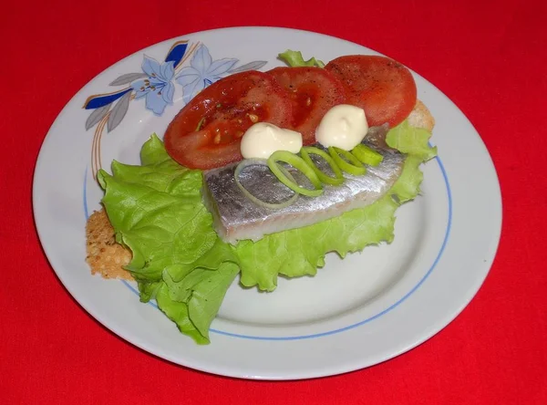 Toast Herring Lettuce Tomato — Stock Photo, Image