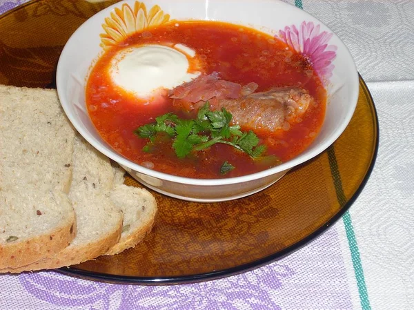 Borsch Traditional Beet Soup Beef — Stock Photo, Image