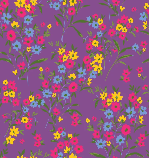 Dulce Ditsy Florales Hojas Flores Pequeñas Patrón Sin Costura Colores —  Fotos de Stock