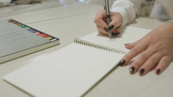 Female Fashion Designer Working Her Office Drawing Sketches Notebook Client — Stock Video