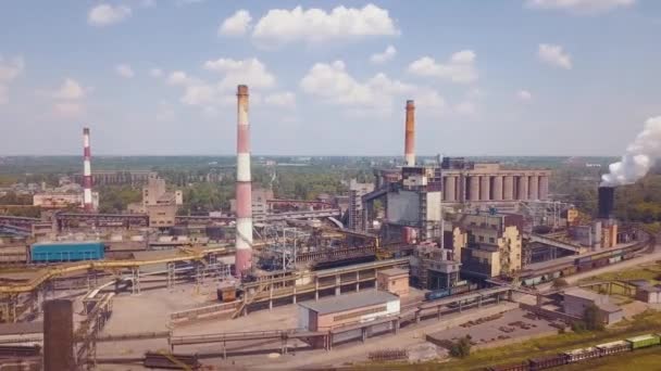 Aerial View Industrialized City Air Atmosphere River Water Pollution Metallurgical — Stock Video