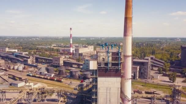 Vue Aérienne Ville Industrialisée Avec Atmosphère Atmosphérique Pollution Eau Rivière — Video