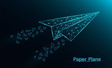 Mavi arka plan üzerinde soyut kağıt düzlem koyu neon