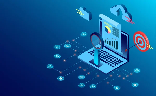 Concepto de tecnología digital. Análisis de motores de búsqueda SEO éxito — Vector de stock