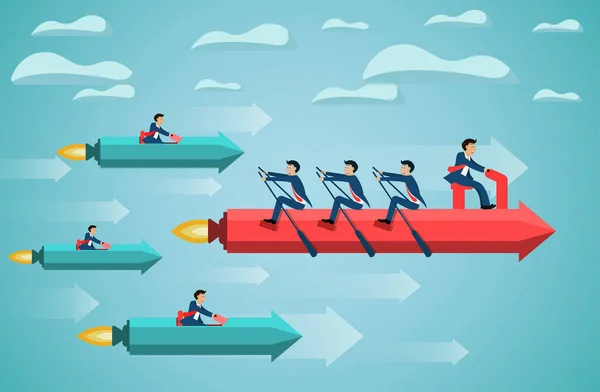 business teamwork on rowing arrow on sky success goal