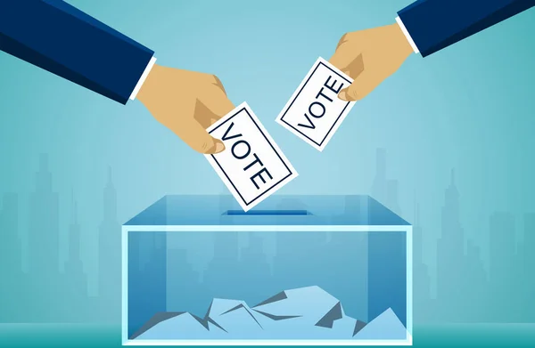 Hand hält Wahlzettel in Wahlurne. — Stockvektor