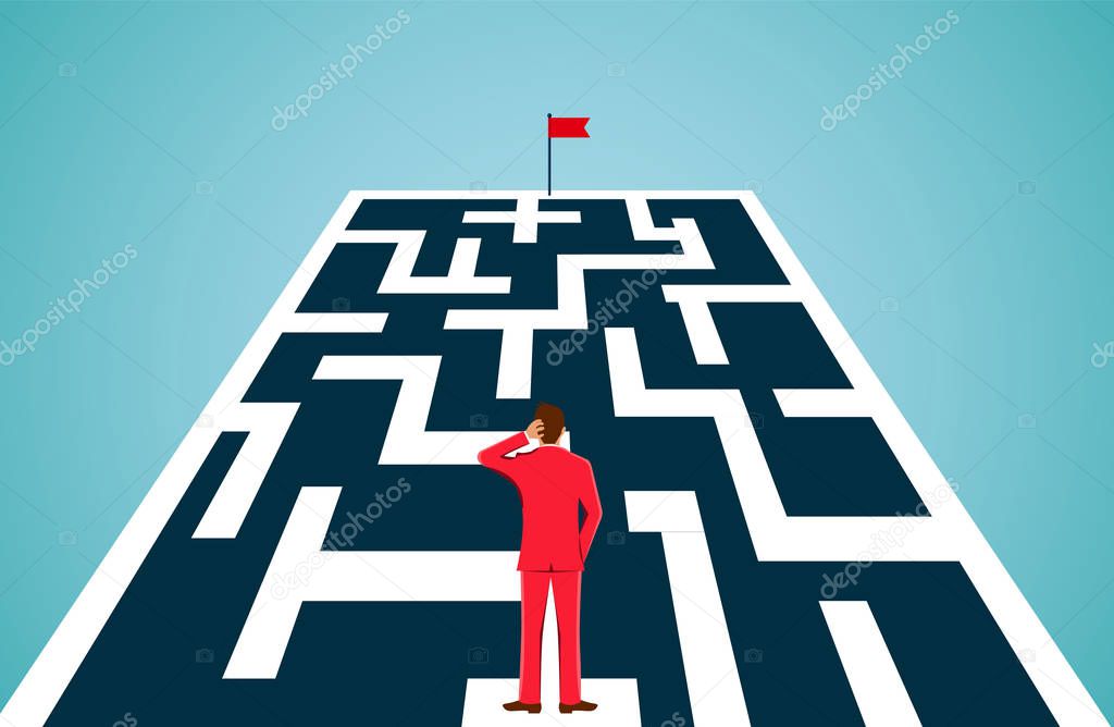 Businessman are standing looking at the target with obstacles