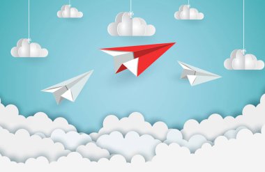 kağıt uçak kırmızı ve beyaz yukarıda uçarken gökyüzüne uçan