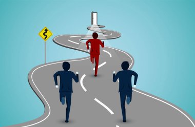 Liderlik kavramı. İşadamları bir dolambaçlı rekabet çalıştırAn