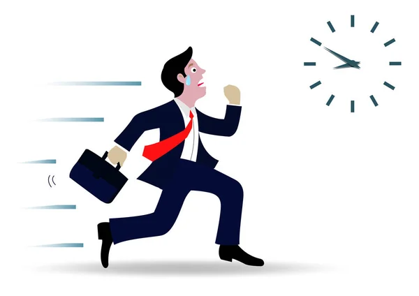 Geschäftsleute Rennen Zur Arbeit Folgen Sie Der Uhr Spät Arbeiten — Stockvektor