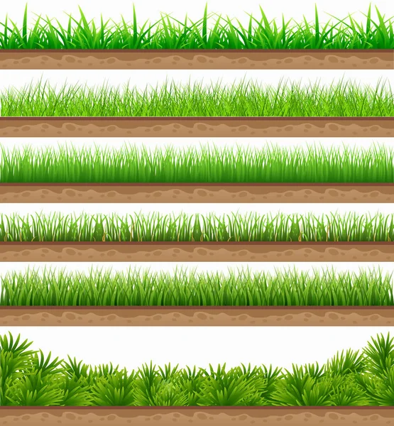 Conjunto de hierba verde con un hermoso suelo natural separado — Vector de stock