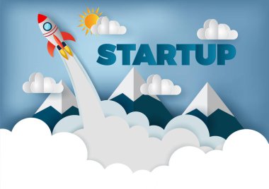 gökyüzüne uzay mekiği başlatmak, iş konsepti başlatmak , vektör sanat ve illüstrasyon kağıt