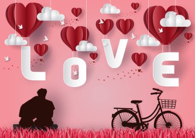 Sevgililer Günü Konsept Erkek ve kız bir bisiklet ile bir masada oturan