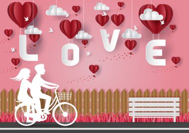 Sevgililer Günü konsepti. Bisiklete binen kadın ve erkekler