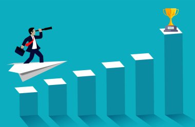 İş Başarısı kavramı. Uçak kağıdında duran işadamı 