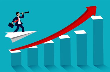 İş Başarısı kavramı. Uçak kağıdında duran işadamı 