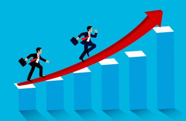 İş Başarısı kavramı. İşadamı Kırmızı oklara doğru yürü 