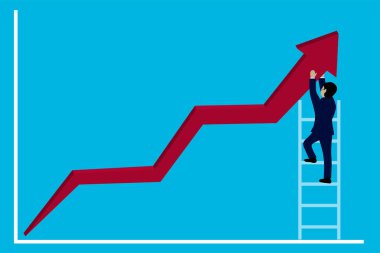 İşadamları başarıya ulaşmak için yön okları kırmızı değiştirirler. Grafik. hedef büyüme gidin. Modern fikirler, yaratıcılık. İş Kavramı Vektör İllüstrasyon