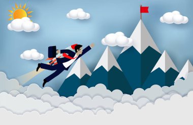 Roket motorları ile uçan işadamları başarıya ulaşmak için hedefe doğru