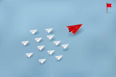 Kağıt uçaklar hedeflere yarışıyor. Business Financial kavramları başarı ve kurumsal hedefler için yarışıyor. Yüksek bir rekabet var. başlatma