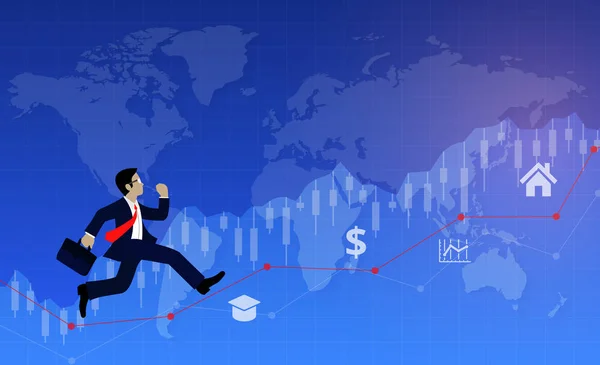 Businessmen run on chart Graph line to goal to achieve success. — Stock Vector