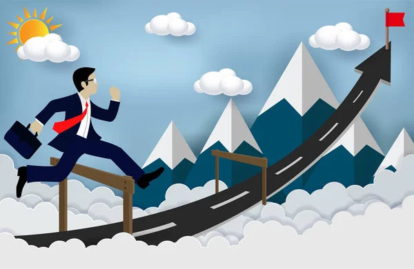 Concepts Les dirigeants d'entreprise peuvent sauter par-dessus les obstacles sur la route — Image vectorielle