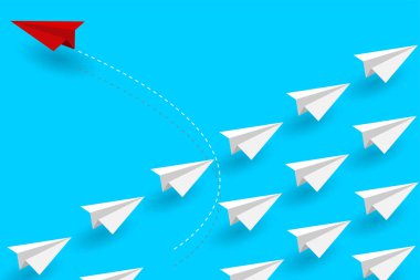 Kırmızı kağıt düzlem beyazdan yön değiştiriyor. yeni bir fikir.