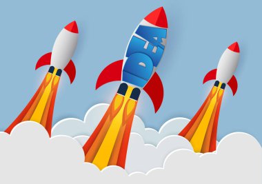 Uzay mekiği gökyüzüne fırlatılı. iş finansmanı kavramını başlatmak