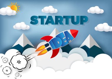 Uzay mekiği gökyüzüne fırlatılı. bulut Dağ. başlatma 