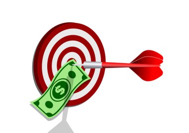 okçuluk merkezinde dolar banknot. dart hedef. başarı iş kavramı. 