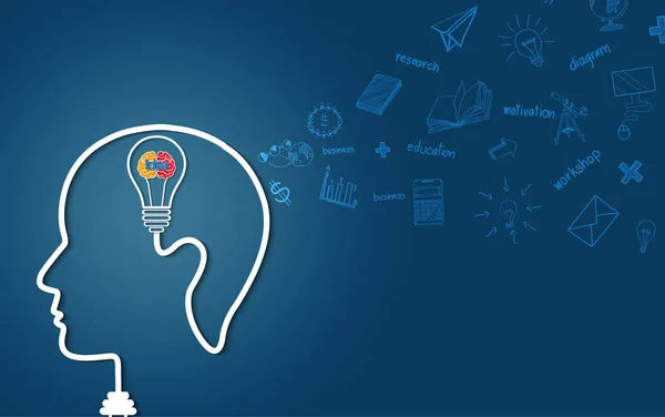 Human head creative idea light bulb brain icon. spark success in business — Stock Vector