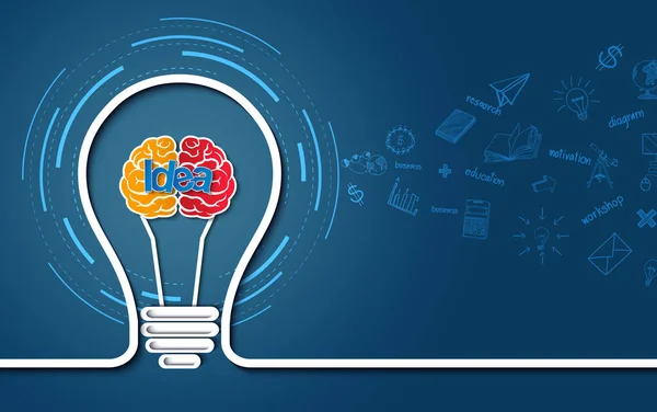 Creative idea concept. light bulb brain colorful icon. isolated — Stock Vector