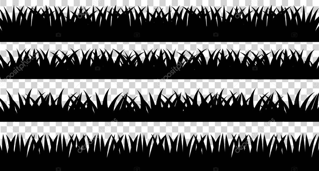 Collection of solid black grass isolated from a white background. Vector illustrations