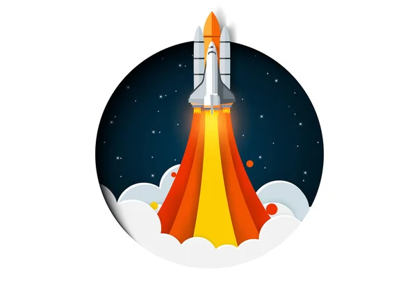 Think outside the box. space shuttle launch to the sky ejected from circle. — Stock Vector