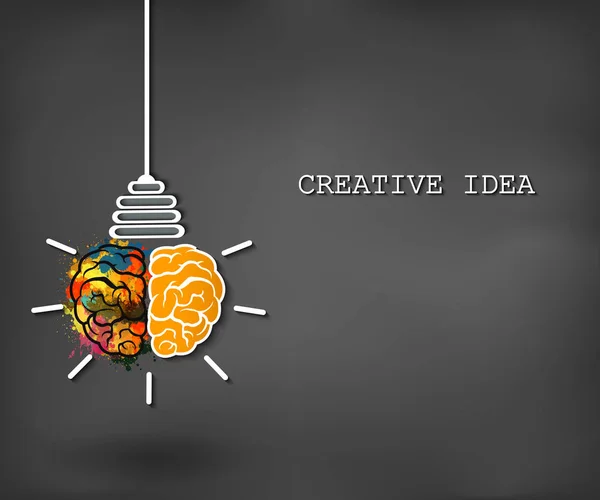 Cabeça do ícone do cérebro com várias faíscas lâmpada de luz Muitos ideia de cor no negócio — Vetor de Stock