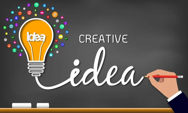 Kreative Idee Glühbirnen-Symbol. Funke Erfolg bei Geschäftsidee auf Tafel-Hintergrund — Stockvektor