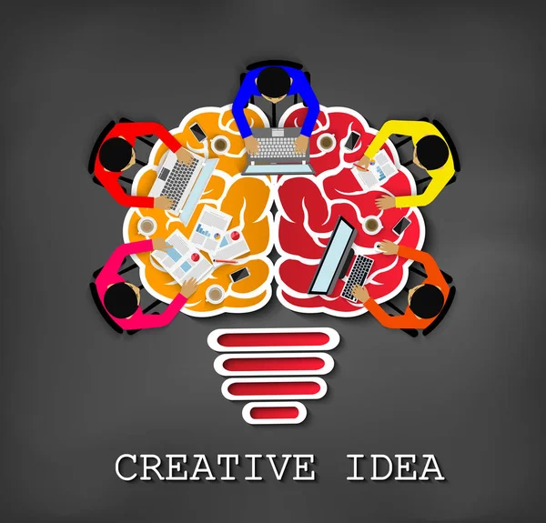 Ideia criativa. inspiração planejamento lâmpada cérebro ícone cabeça conceito — Vetor de Stock