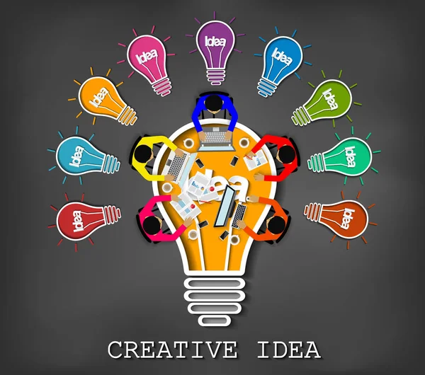 Ideia criativa. inspiração planejamento lâmpada ícone conceito desenho no fundo quadro-negro — Vetor de Stock