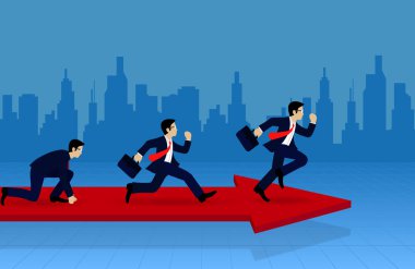 İşadamı beyaz okta koşuyor. hedef iş başarısı gidin