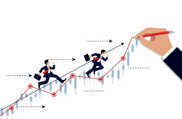 İşadamları rekabeti. beyaz arka plan üzerinde çizim başarı elde etmek için hedef grafik grafik satırında çalıştırın — Stok Vektör