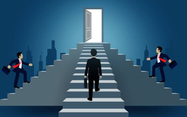 Businessmen walk up the stair to the door vector Businessmen walk up the stair to the door vector