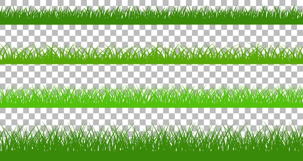 길이와 밀도에 신선한 녹색 봄 잔디 만화 테두리의 큰 세트 — 스톡 벡터