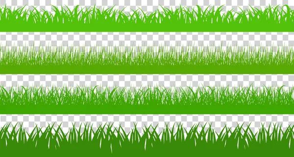 Gran conjunto de fresco verde primavera hierba bordes de dibujos animados en longitudes y densidades — Vector de stock