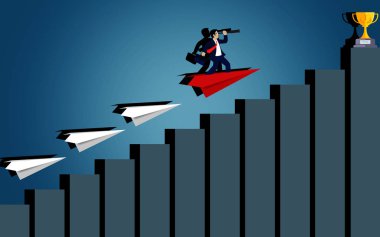 İş Başarısı kavramı. Uçak kağıdında duran işadamı 