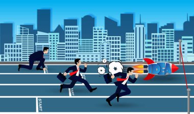 İşadamı rekabet uzay mekiği bitiş çizgisine gitmek