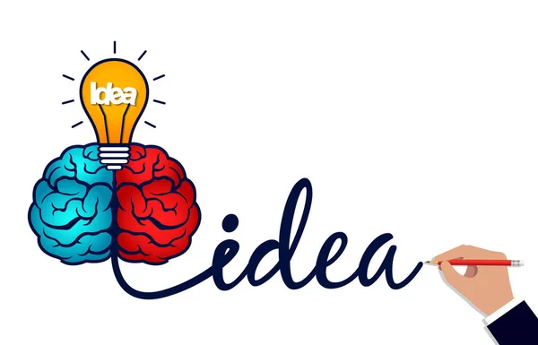 Una idea creativa de tormenta de ideas. cerebro y bombilla icono — Vector de stock