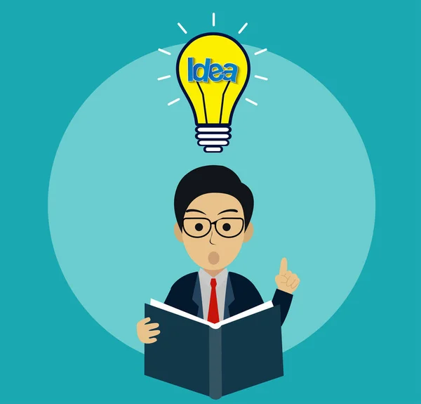 businessman read a book with light bulb over his head. creative idea. Initiative. leadership. vector illustration