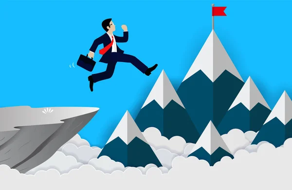 Бізнесмен стрибає зі скелі, щоб досягти успіху у фінансах бізнесу — стоковий вектор